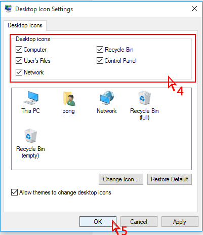 นำ Icon computer, User, Network, Recycle Bin, Control Panal ไปไว้ desktop windows 10